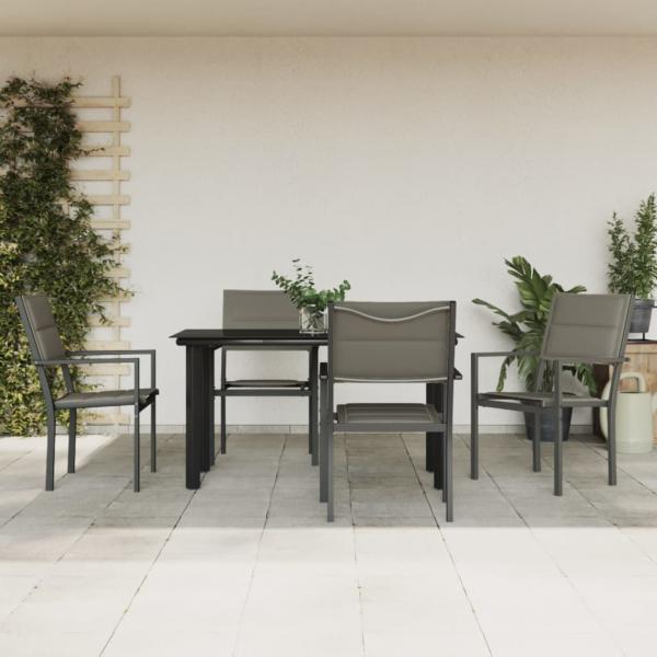 ARDEBO.de - 5-tlg. Garten-Essgruppe Schwarz Stahl und Textilene