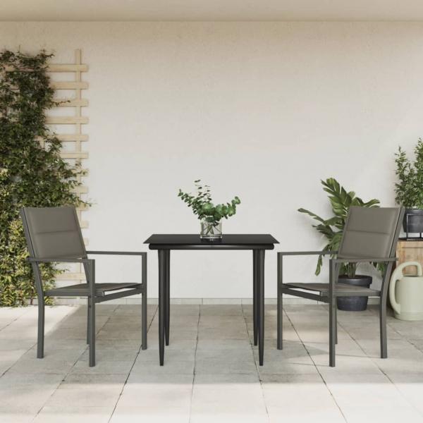ARDEBO.de - 3-tlg. Garten-Essgruppe Schwarz Stahl und Textilene