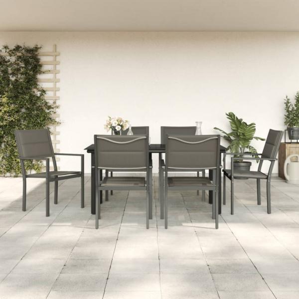 ARDEBO.de - 7-tlg. Garten-Essgruppe Schwarz Stahl und Textilene