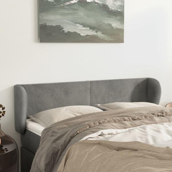ARDEBO.de - Kopfteil mit Ohren Hellgrau 147x23x78/88 cm Samt
