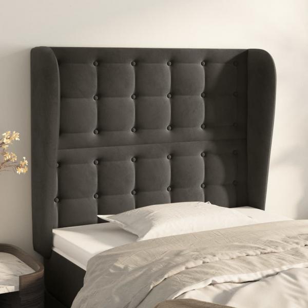 ARDEBO.de - Kopfteil mit Ohren Dunkelgrau 93x23x118/128 cm Samt