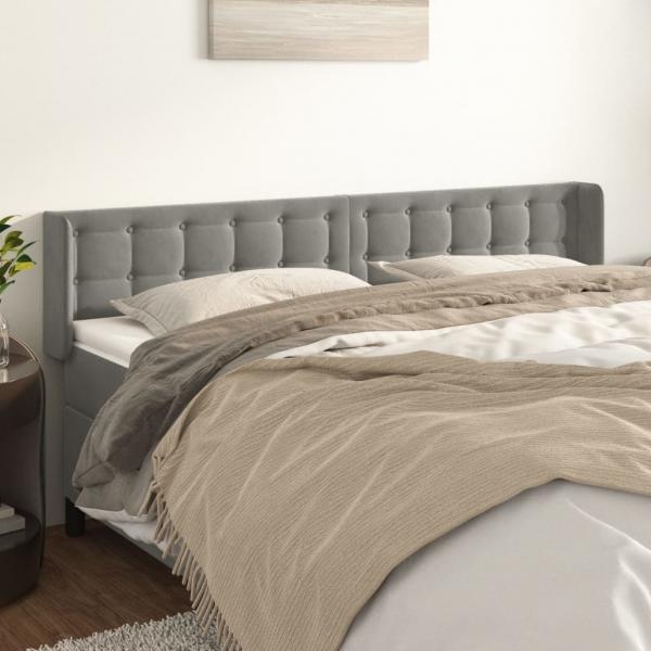 ARDEBO.de - Kopfteil mit Ohren Hellgrau 163x16x78/88 cm Samt