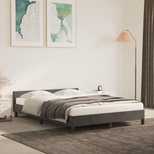 ARDEBO.de - Bettgestell mit Kopfteil Dunkelgrau 140x190 cm Samt