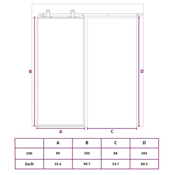 Schiebetür ESG-Glas und Aluminium mattiert 90x205 cm Schwarz