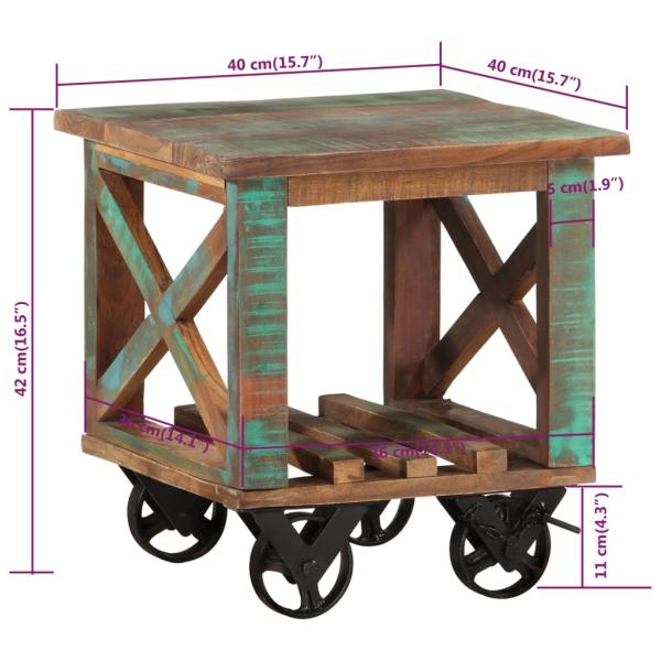 Beistelltisch mit Rädern 40x40x42 cm Altholz Massiv