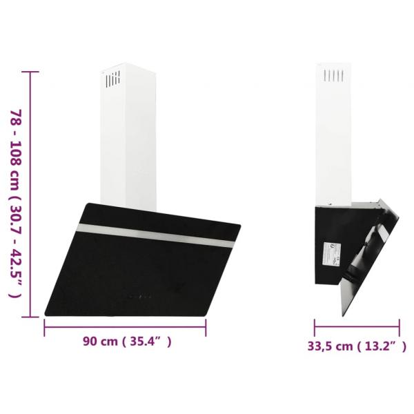 Dunstabzugshaube 90 cm Stahl und Hartglas Schwarz
