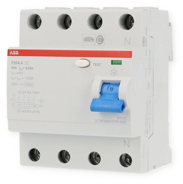 ARDEBO.de ABB F204A-63/0,03 FI-Schalter, 63A/0,03mA, 4-Polig, Typ A (2CSF204101R1630)