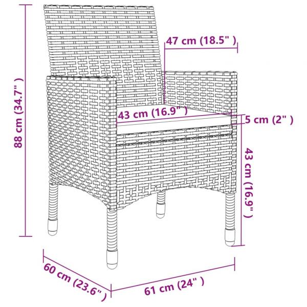 3-tlg. Garten-Essgruppe mit Auflagen Poly Rattan Grau