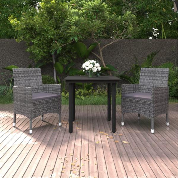 ARDEBO.de - 3-tlg. Garten-Essgruppe mit Auflagen Poly Rattan und Glas