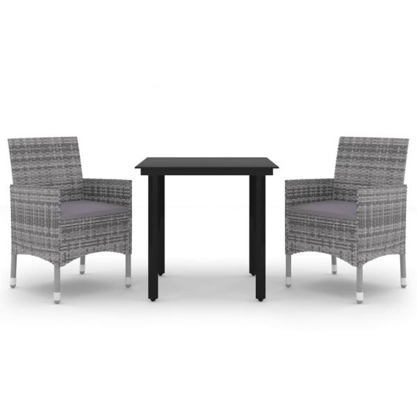 3-tlg. Garten-Essgruppe mit Auflagen Poly Rattan und Glas
