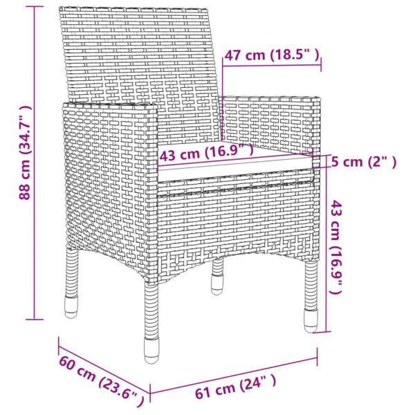 3-tlg. Garten-Essgruppe mit Auflagen Poly Rattan und Glas