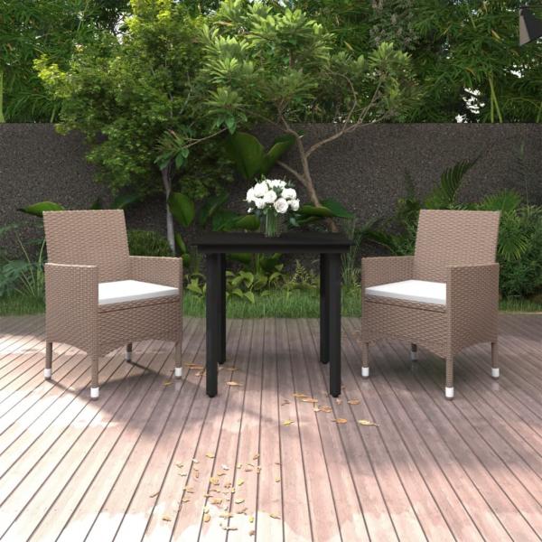 ARDEBO.de - 3-tlg. Garten-Essgruppe mit Auflagen Poly Rattan und Glas