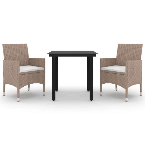 3-tlg. Garten-Essgruppe mit Auflagen Poly Rattan und Glas