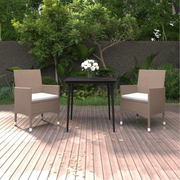 ARDEBO.de - 3-tlg. Garten-Essgruppe mit Auflagen Poly Rattan und Glas