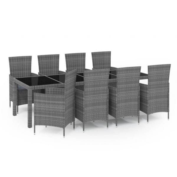 ARDEBO.de - 9-tlg. Garten-Essgruppe mit Kissen Poly Rattan Grau