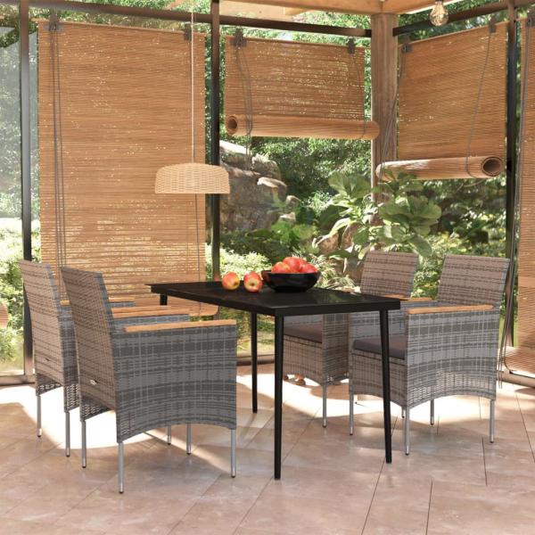 ARDEBO.de - 5-tlg. Garten-Essgruppe mit Kissen Grau und Schwarz