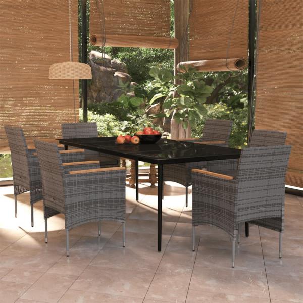 ARDEBO.de - 7-tlg. Garten-Essgruppe mit Kissen Grau und Schwarz