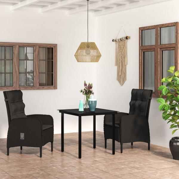ARDEBO.de - 3-tlg. Garten-Essgruppe mit Kissen Schwarz