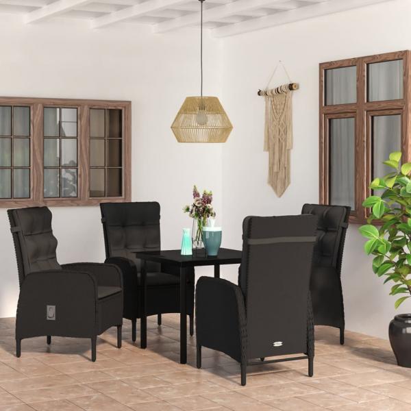ARDEBO.de - 5-tlg. Garten-Essgruppe mit Kissen Schwarz