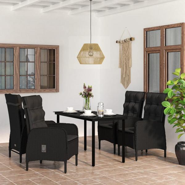 ARDEBO.de - 5-tlg. Garten-Essgruppe mit Kissen Schwarz