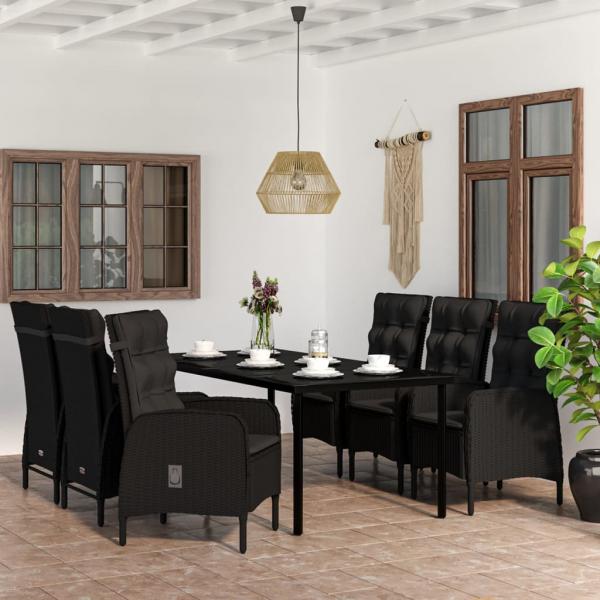 ARDEBO.de - 7-tlg. Garten-Essgruppe mit Kissen Schwarz