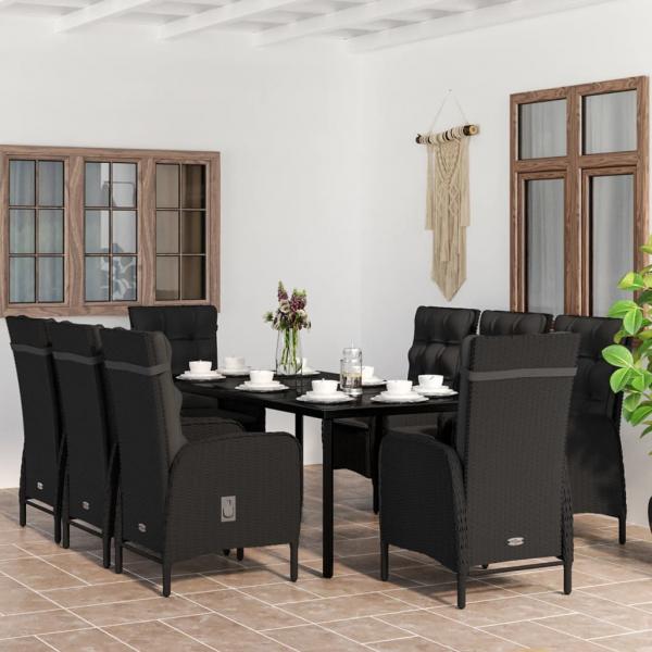 ARDEBO.de - 9-tlg. Garten-Essgruppe mit Kissen Schwarz