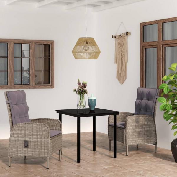 ARDEBO.de - 3-tlg. Garten-Essgruppe mit Auflagen Grau und Schwarz