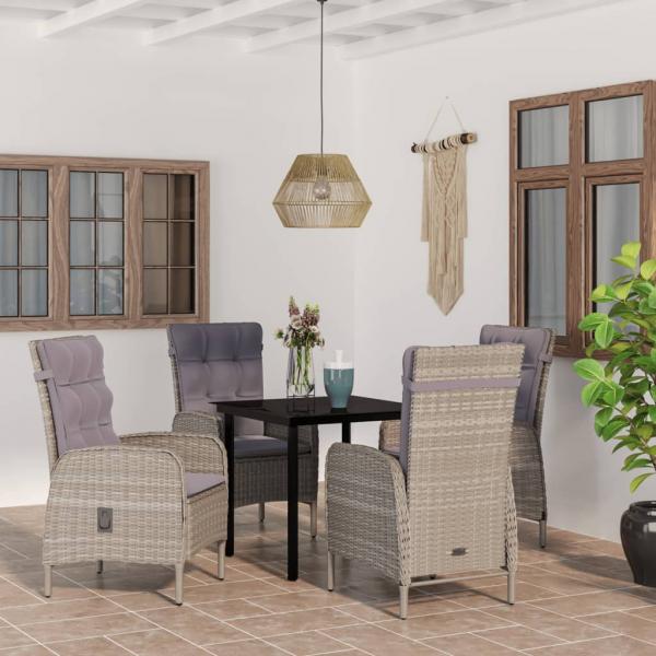 ARDEBO.de - 5-tlg. Garten-Essgruppe mit Kissen Grau und Schwarz