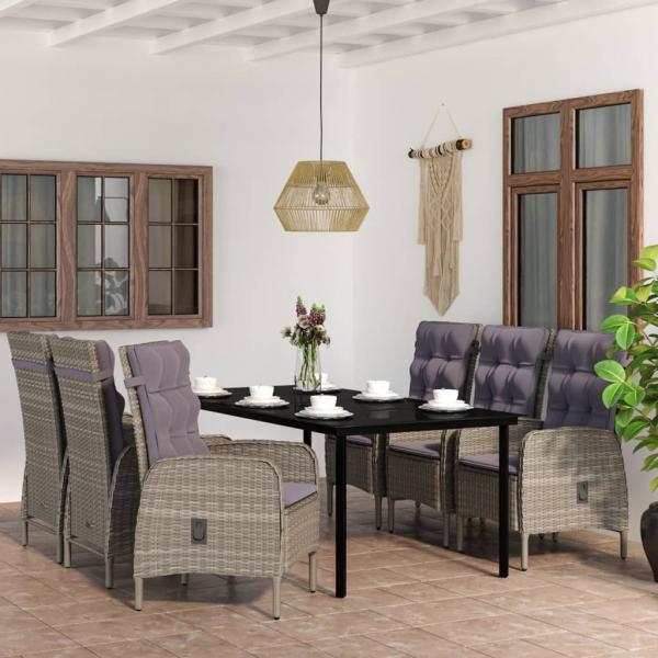 ARDEBO.de - 7-tlg. Garten-Essgruppe mit Kissen Grau und Schwarz
