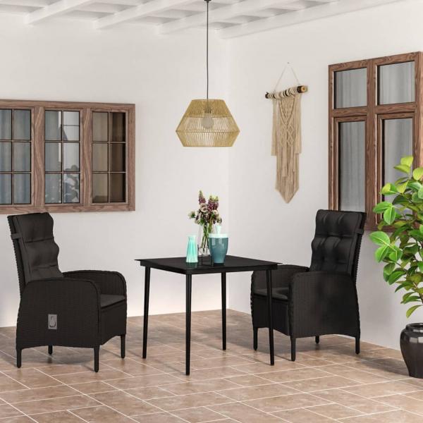 ARDEBO.de - 3-tlg. Garten-Essgruppe mit Kissen Schwarz