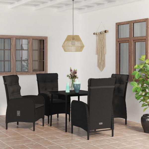 ARDEBO.de - 5-tlg. Garten-Essgruppe mit Kissen Schwarz