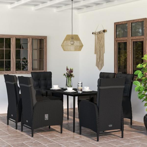 ARDEBO.de - 7-tlg. Garten-Essgruppe mit Kissen Schwarz