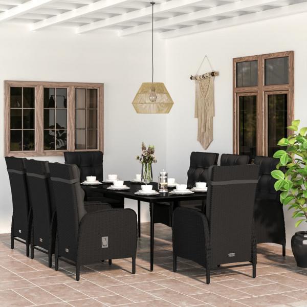 ARDEBO.de - 9-tlg. Garten-Essgruppe mit Kissen Schwarz