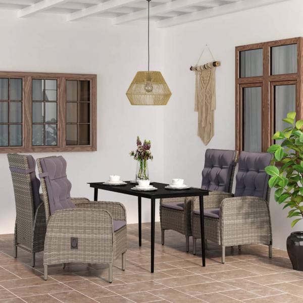 ARDEBO.de - 5-tlg. Garten-Essgruppe mit Kissen Grau und Schwarz