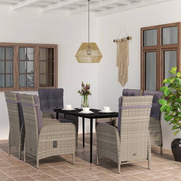 ARDEBO.de - 7-tlg. Garten-Essgruppe mit Kissen Grau und Schwarz