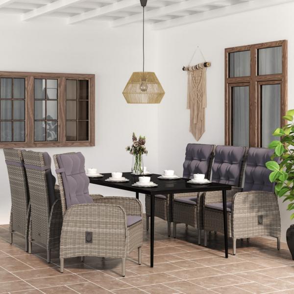 ARDEBO.de - 7-tlg. Garten-Essgruppe mit Kissen Grau und Schwarz