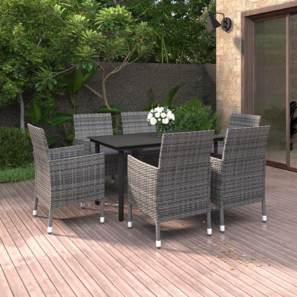 ARDEBO.de - 7-tlg. Garten-Essgruppe mit Auflagen Poly Rattan und Glas