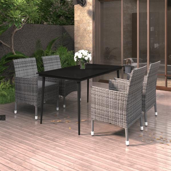 ARDEBO.de - 5-tlg. Garten-Essgruppe mit Auflagen Poly Rattan und Glas