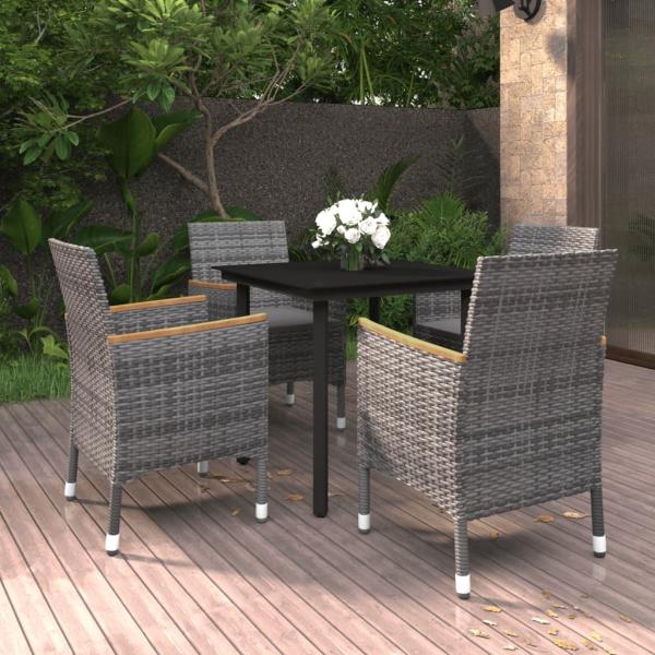ARDEBO.de - 5-tlg. Garten-Essgruppe mit Auflagen Poly Rattan und Glas