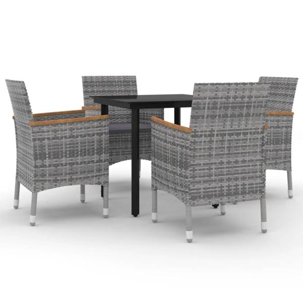 5-tlg. Garten-Essgruppe mit Auflagen Poly Rattan und Glas