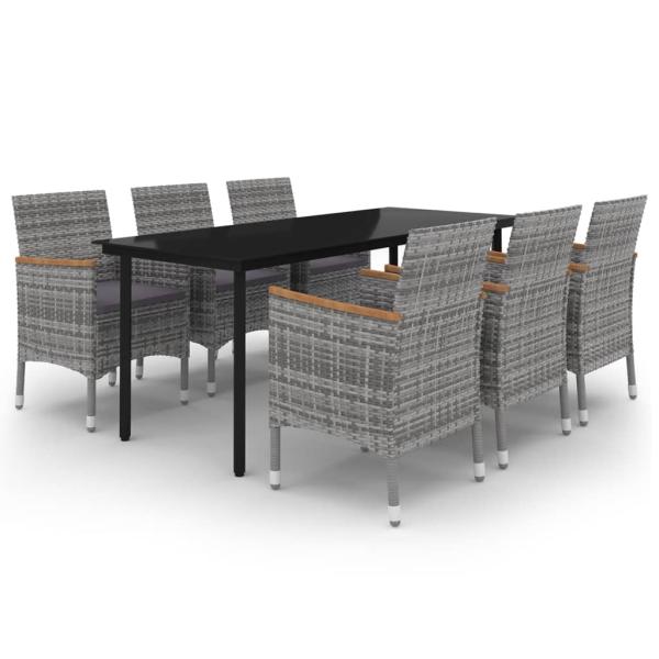7-tlg. Garten-Essgruppe mit Kissen Poly Rattan und Glas