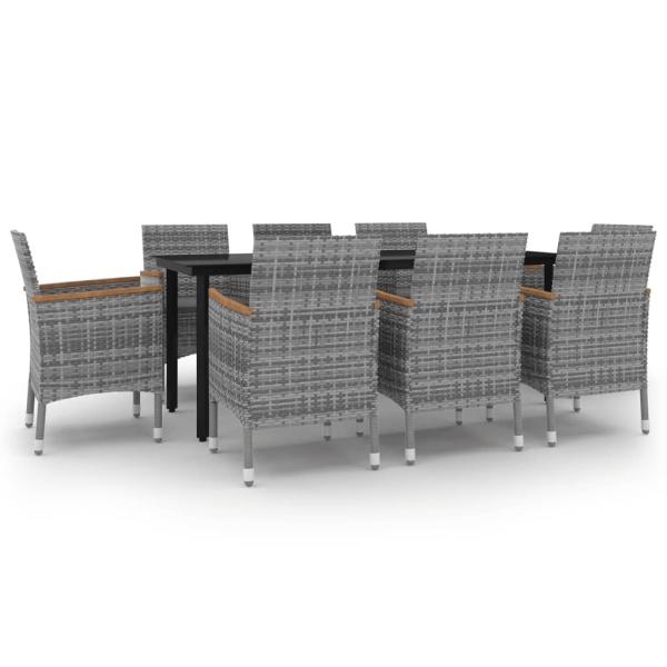 9-tlg. Garten-Essgruppe mit Kissen Poly Rattan und Glas