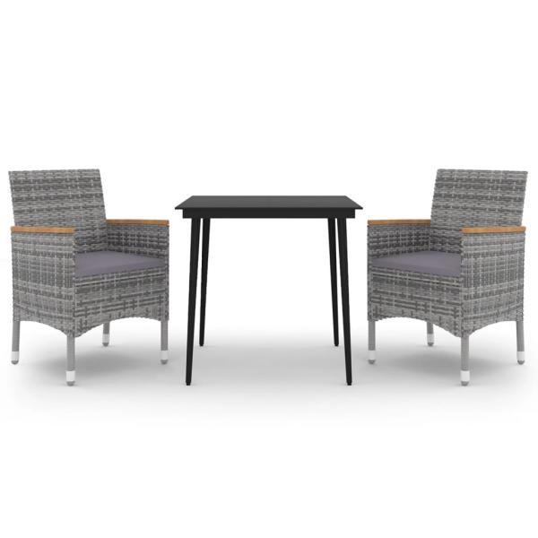 3-tlg. Garten-Essgruppe mit Auflagen Poly Rattan und Glas