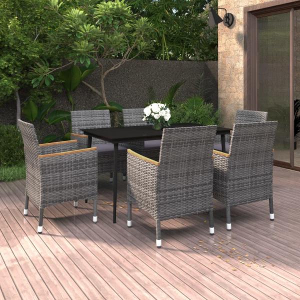 ARDEBO.de - 7-tlg. Garten-Essgruppe mit Auflagen Poly Rattan und Glas