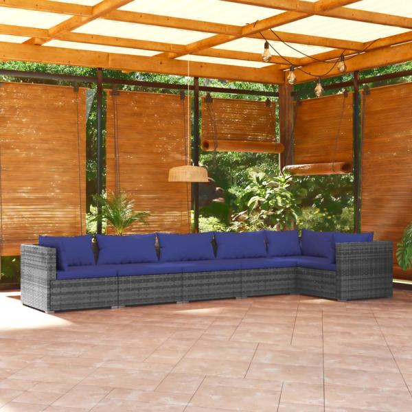 ARDEBO.de - 6-tlg. Garten-Lounge-Set mit Kissen Poly Rattan Grau
