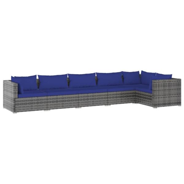 6-tlg. Garten-Lounge-Set mit Kissen Poly Rattan Grau