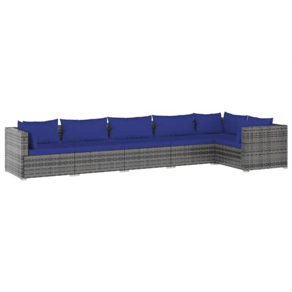 6-tlg. Garten-Lounge-Set mit Kissen Poly Rattan Grau