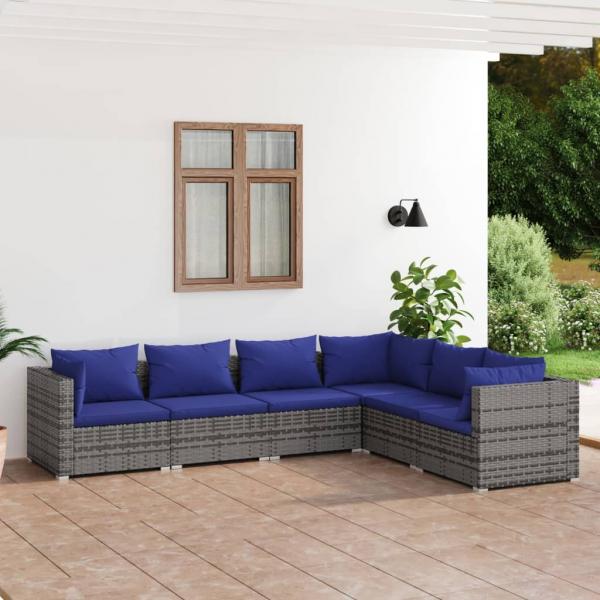 ARDEBO.de - 6-tlg. Garten-Lounge-Set mit Kissen Poly Rattan Grau