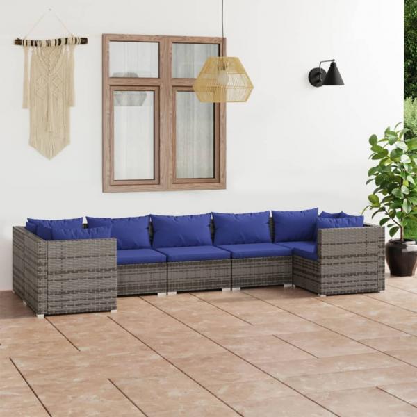 ARDEBO.de - 7-tlg. Garten-Lounge-Set mit Kissen Poly Rattan Grau