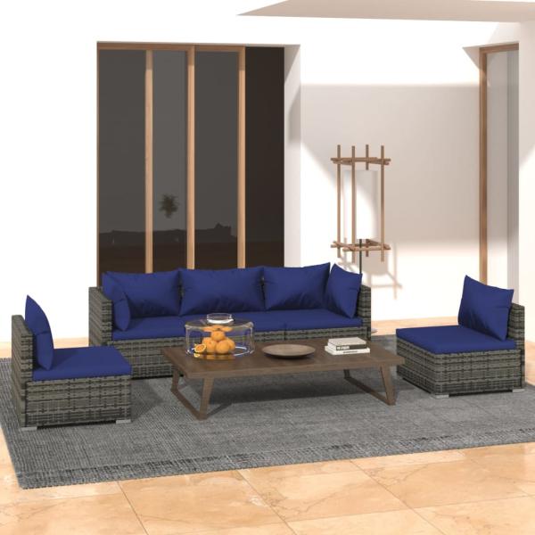 ARDEBO.de - 5-tlg. Garten-Lounge-Set mit Kissen Poly Rattan Grau